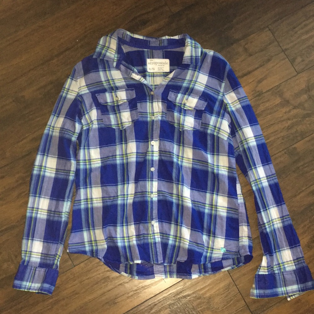 Blue plaid button shirt